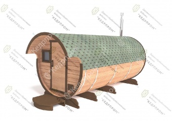 Баня-бочка из кедра kedrprom с козырьком длиной 5м